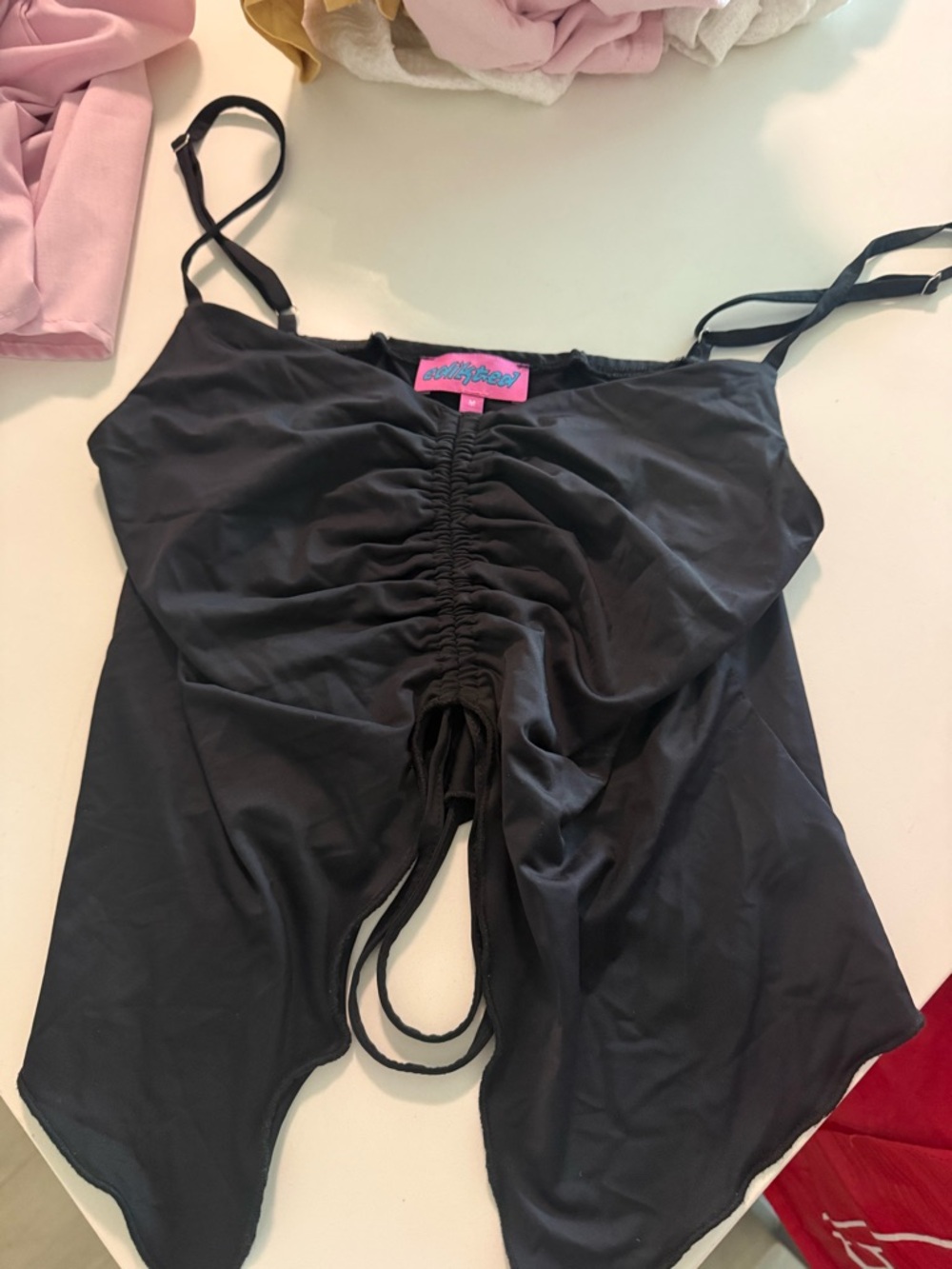 Ruched Black Crop Top with Adjustable Straps